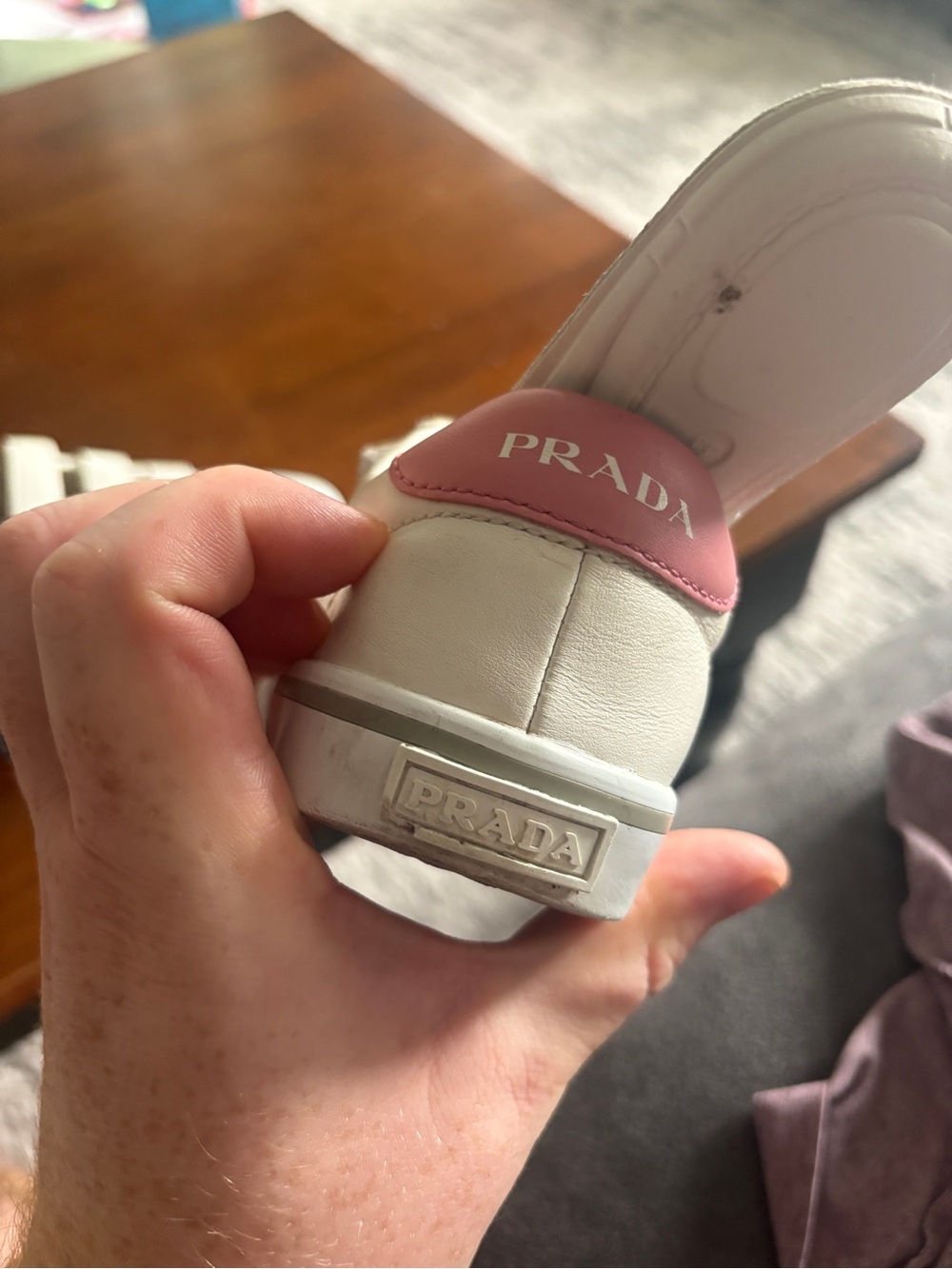 Prada Girls Pink Leather Logo Velcro Sneakers - Picture 16 of 16